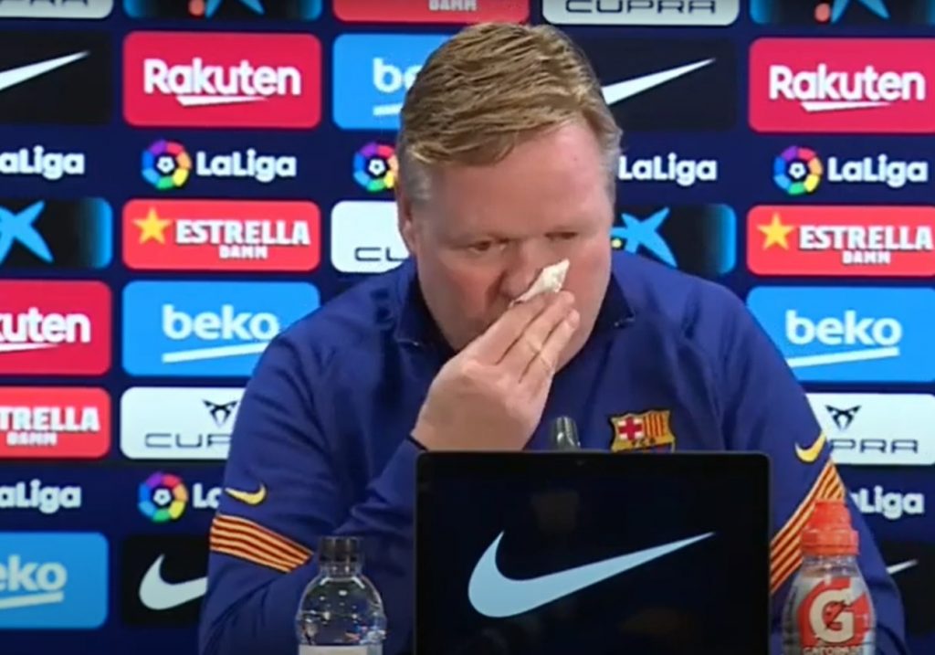 Momente de panică la conferinţa de presă a Barcelonei! Ronald Koeman a început să sângereze