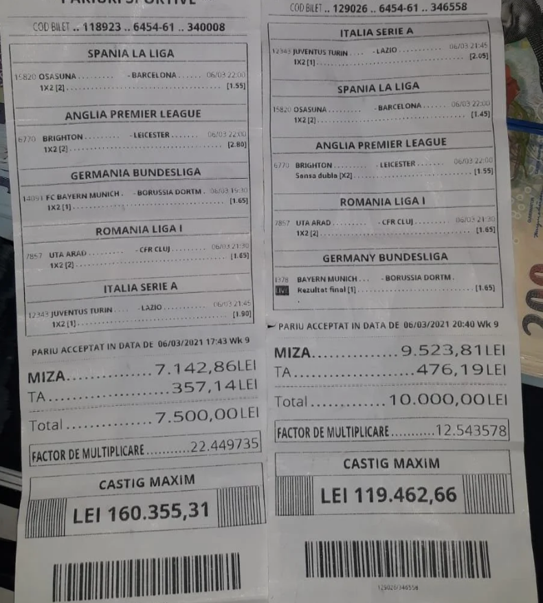 Biletele la pariuri care i-au adus unui bucureștean 280.000 de lei