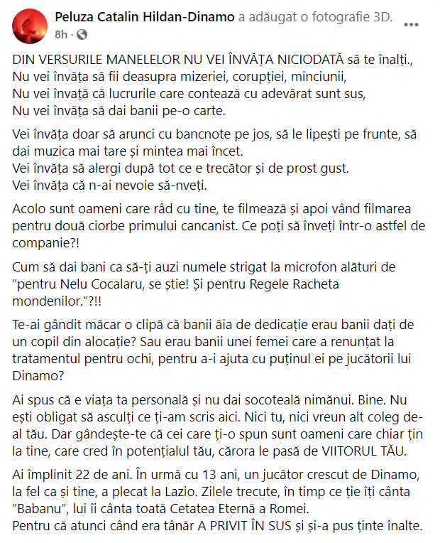 Fanii lui Dinamo îi răspund lui Ricardo Grigore
