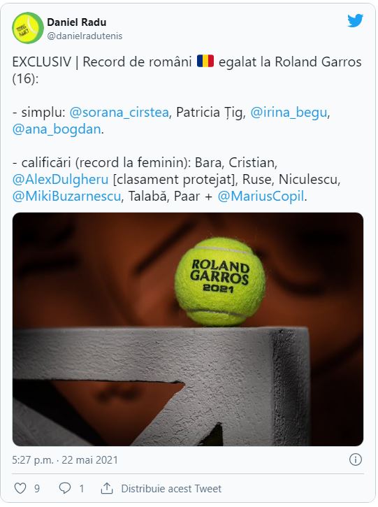 14 jucători din România vor participa la Roland Garros. Sursa foto: Twitter @danielradutenis