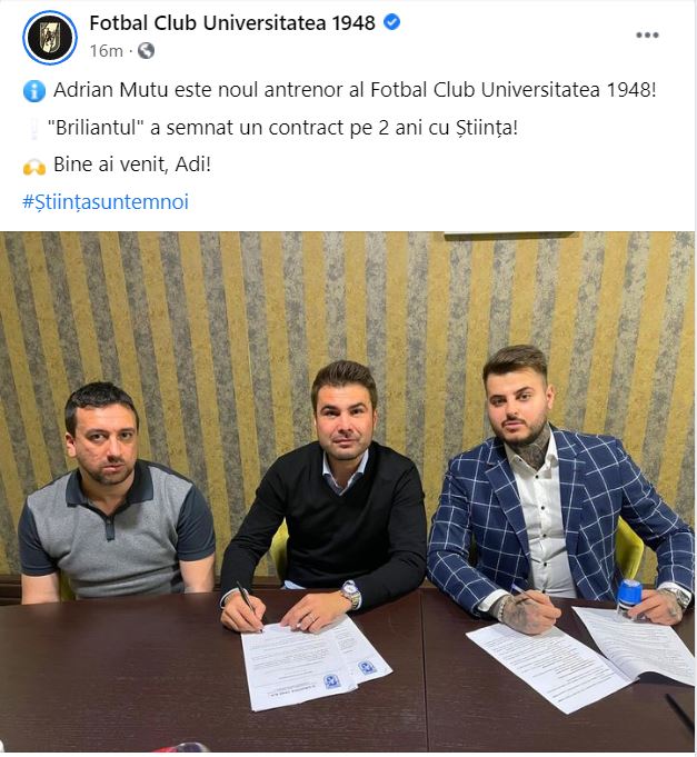 OFICIAL: Adrian Mutu este noul antrenor de la FC U. Craiova