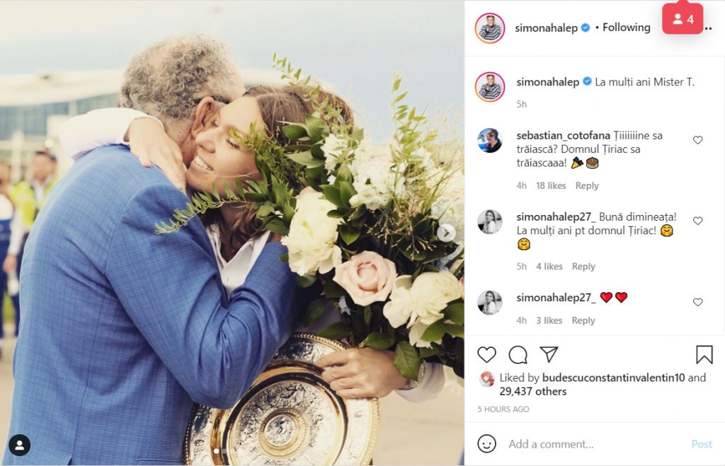 Simona Halep l-a felicitat pe miliardarul Ion Țiriac cu ocazia zilei de naștere / Sursa Foto: captură Instagram