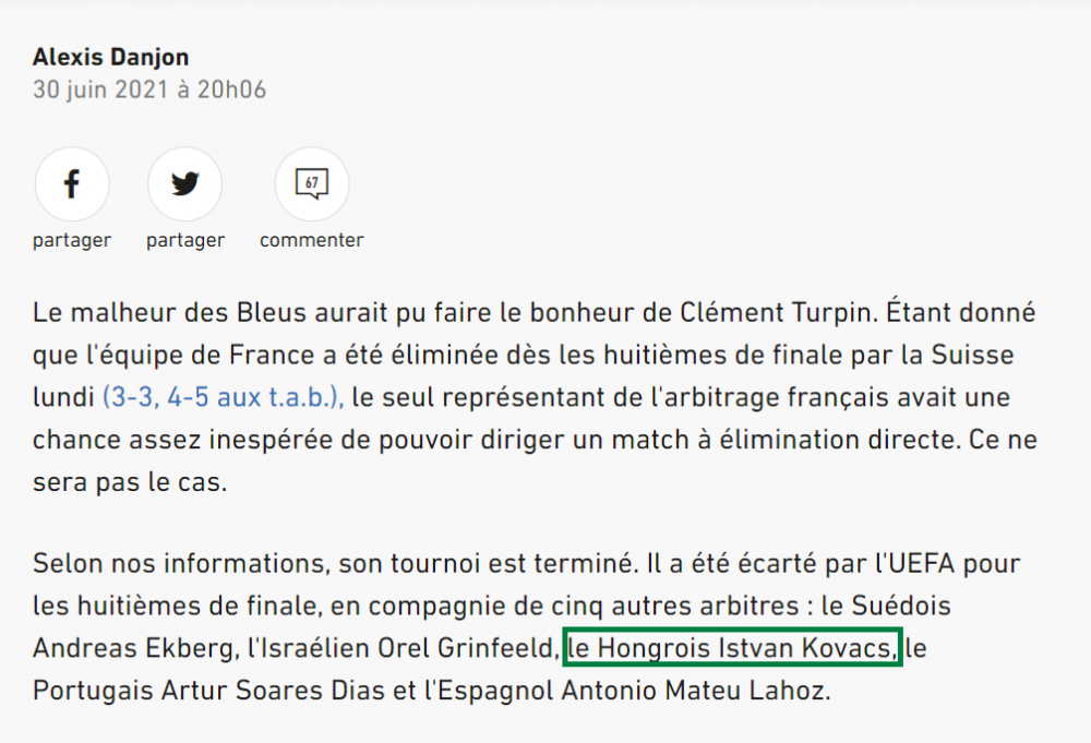 „Euro 2020 s-a terminat pentru maghiarul Istvan Kovacs”. Francezii o dau din nou în bară! Ce a scris prestigiosul L'Equipe despre arbitrul român