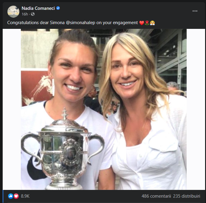 Nadia Comăneci, mesaj pentru Simona Halep