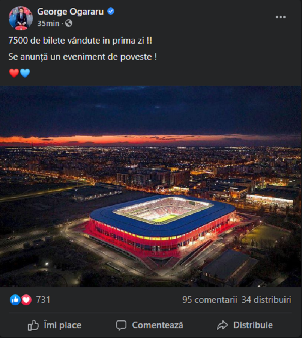 Postarea de pe Facebook a lui George Ogăraru
