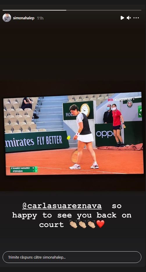 Simona Halep și-a manifestat bucuria pentru revenirea Carlei Suarez Navarro