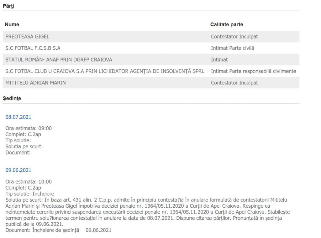 Decizia Curtii de Apel Craiova in cazul lui Adrian Mititelu, din 9 iunie. Sursa Ministerul Justitiei