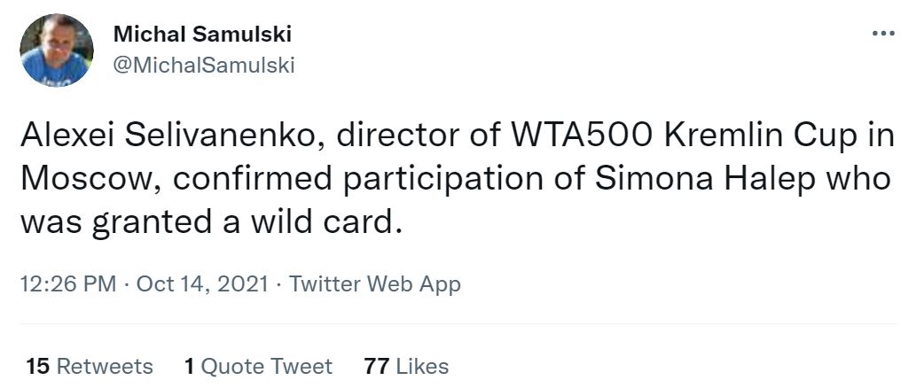 Simona Halep va participa la turneul Kremlin Cup de la Moscova