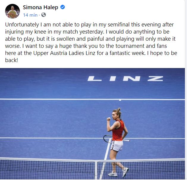 Simona Halep s-a retras din semifinala WTA Linz