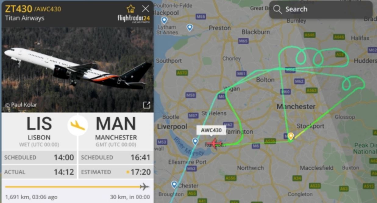 Avionul lui City nu a putut ateriza în Manchester și a fost redirecționat către Liverpool. Sursa foto: The Sun