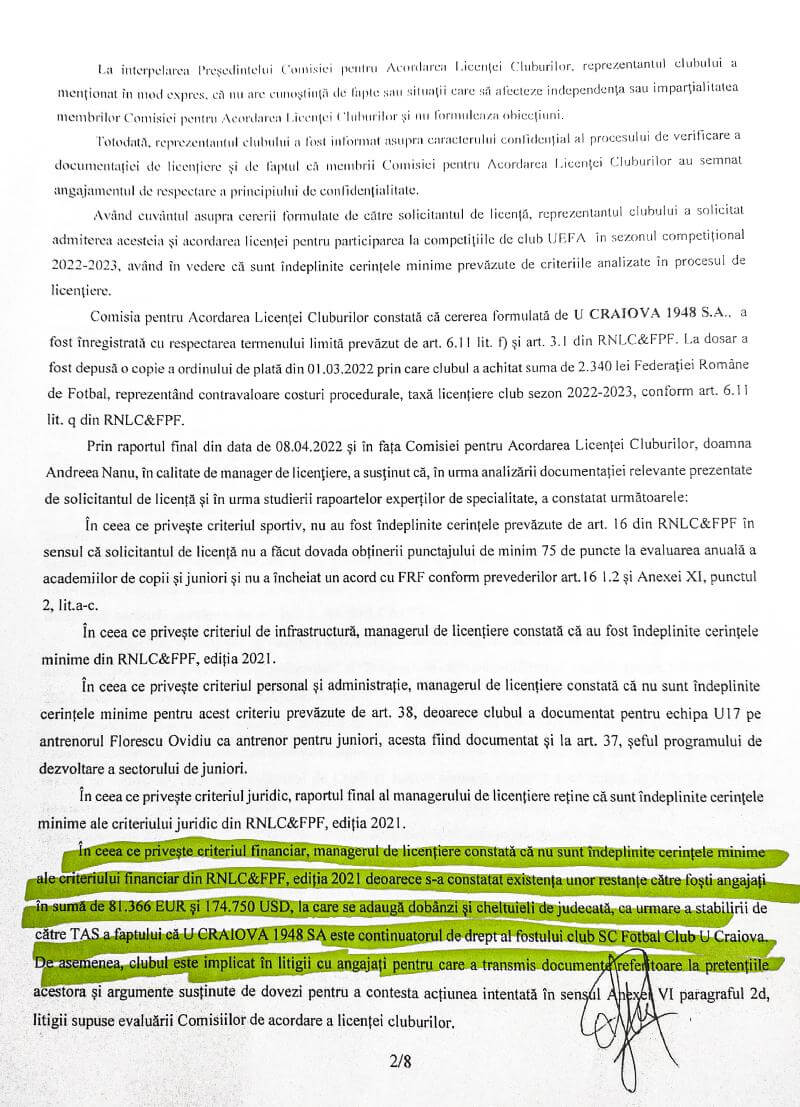 FRF anunță că FC U. Craiova e continuatoarea Universității. Sursa foto: fcuniversitatea.ro