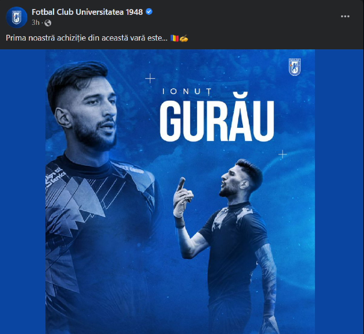 Ionuț Gurău este primul jucător legitimat de FC U. Craiova în această vară