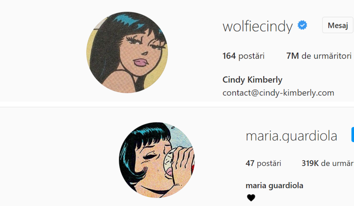 Maria Guardiola și Cindy Kimberly au ca poză de profil la Instagram două personaje animate