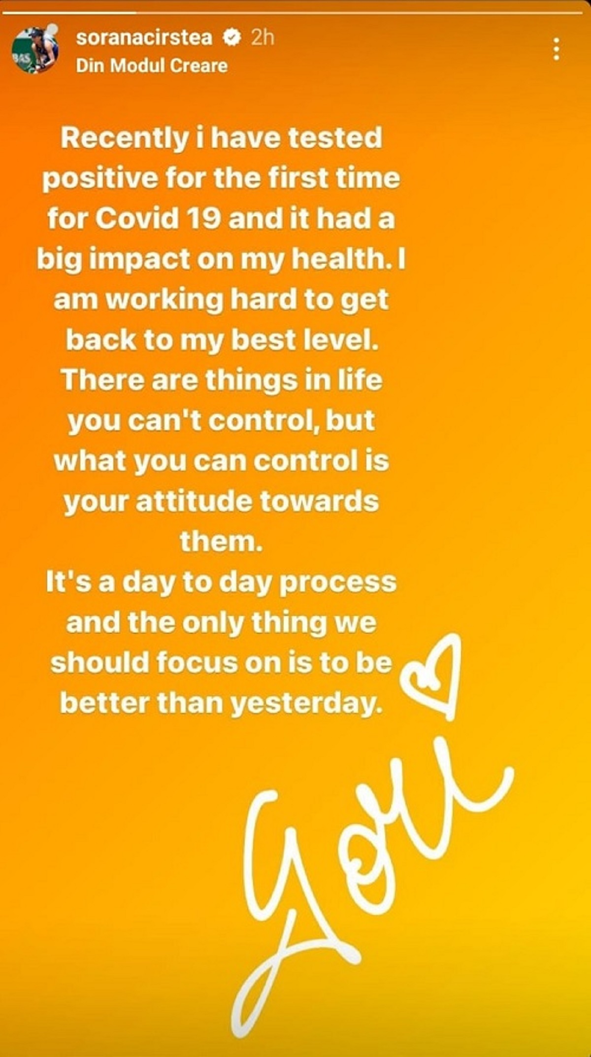 Mesajul transmis de Sorana Cîrstea prin intermediul paginii sale personale de Instagram
