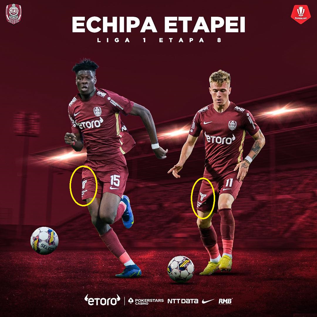 CFR Cluj face reclamă pe gratis. Are pe echipamente sponsorul rivalei U. Cluj. Sursa foto: Facebook.com/cfrcluj1907