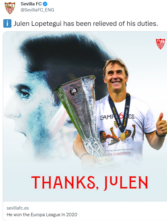 Julen Lopetegui a cucerit Europa league cu FC Sevilla în 2020 