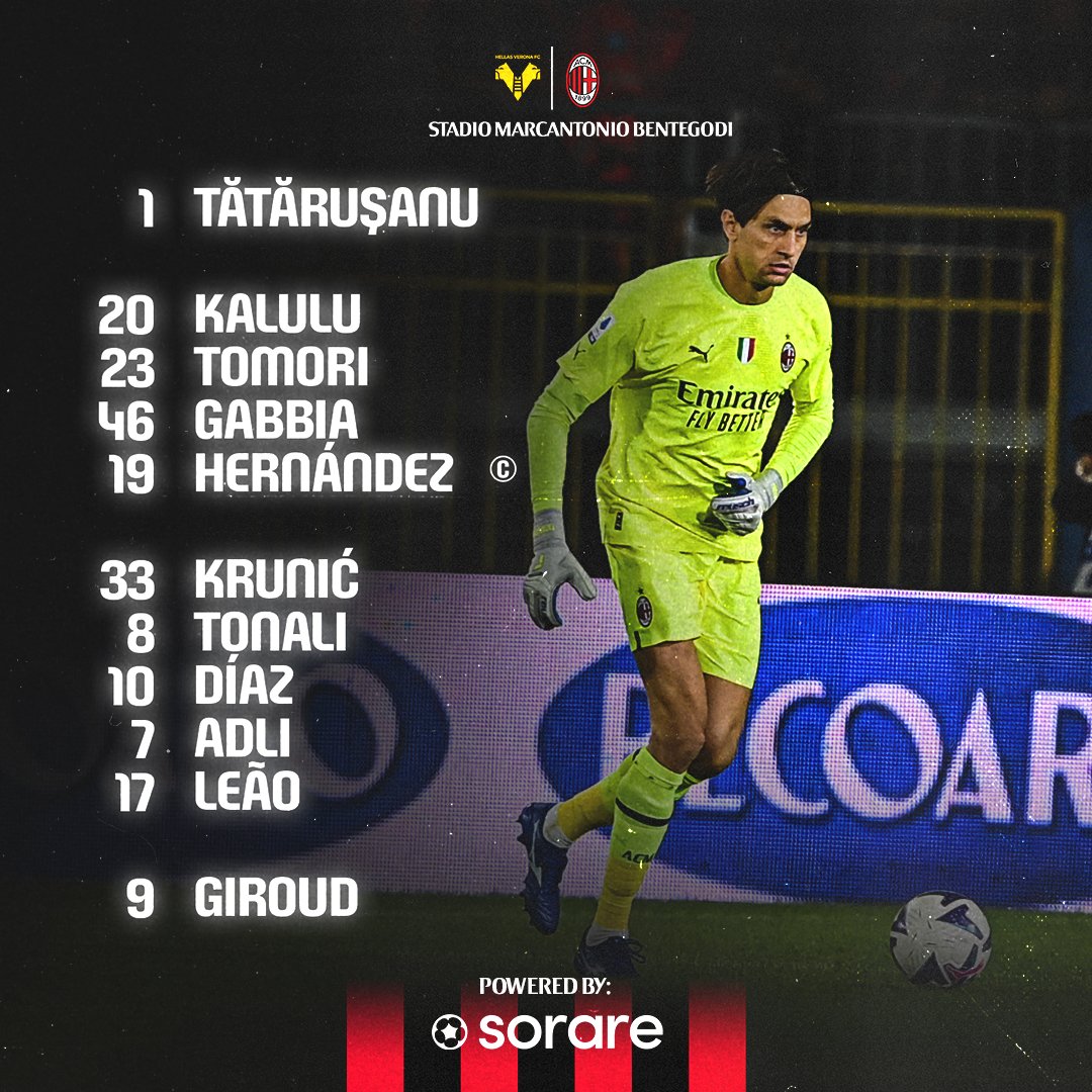 Echipa Milanului ieri, în faţa Veronei, cu accent pus pe goalkeeperul român