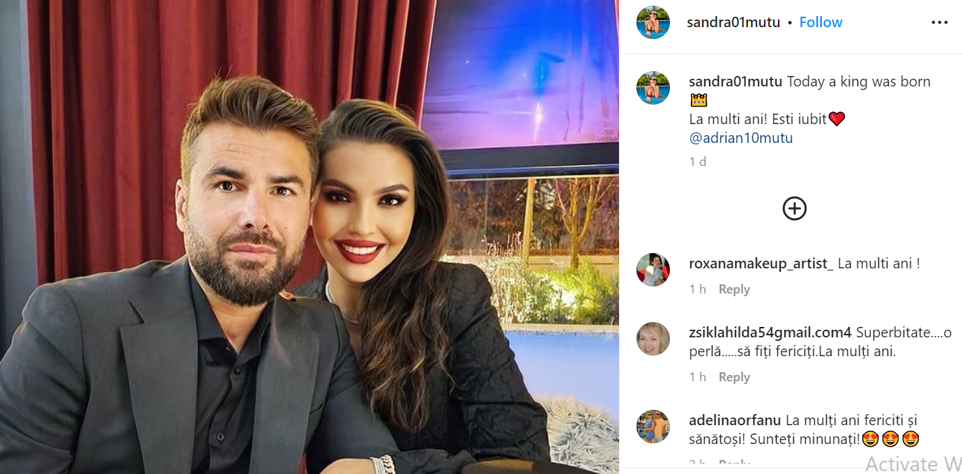 Postarea prin care Sandra îşi felciită partenerul cu ocazia împlinirii a 44 de ani 