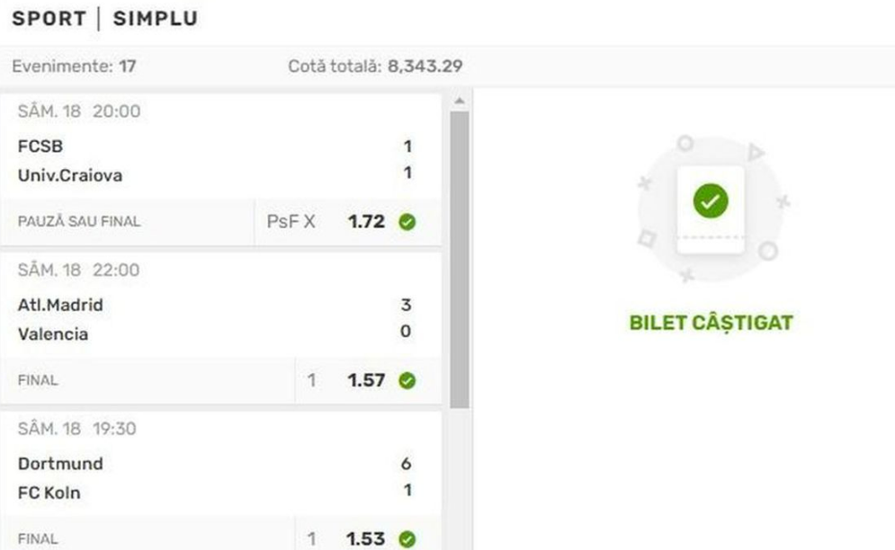 Acesta sunt primele evenimente de pe biletul care l-a îmbogăţit pe parior 