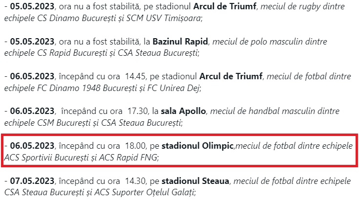 Informarea trimisă de Jandarmerie către presă cu câteva zile înaintea meciului de pe Baza Olimpic.