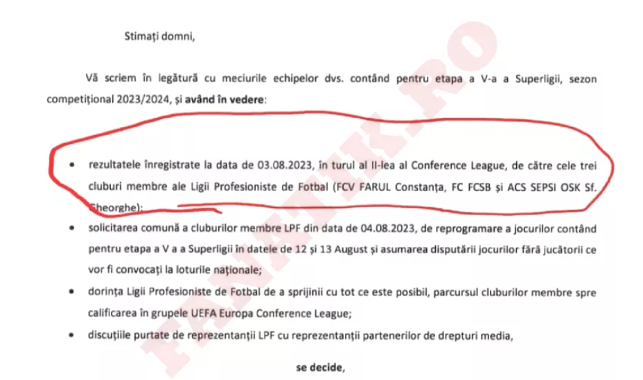 Document LPF - Sursa foto: Fanatik