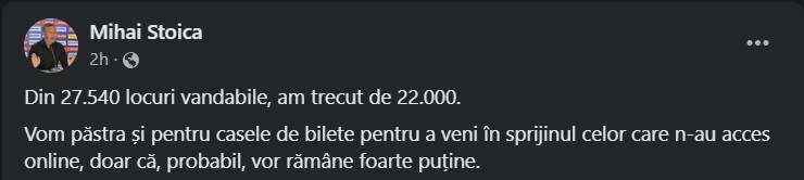 Anuntul lui Mihai Stoica despre bilete