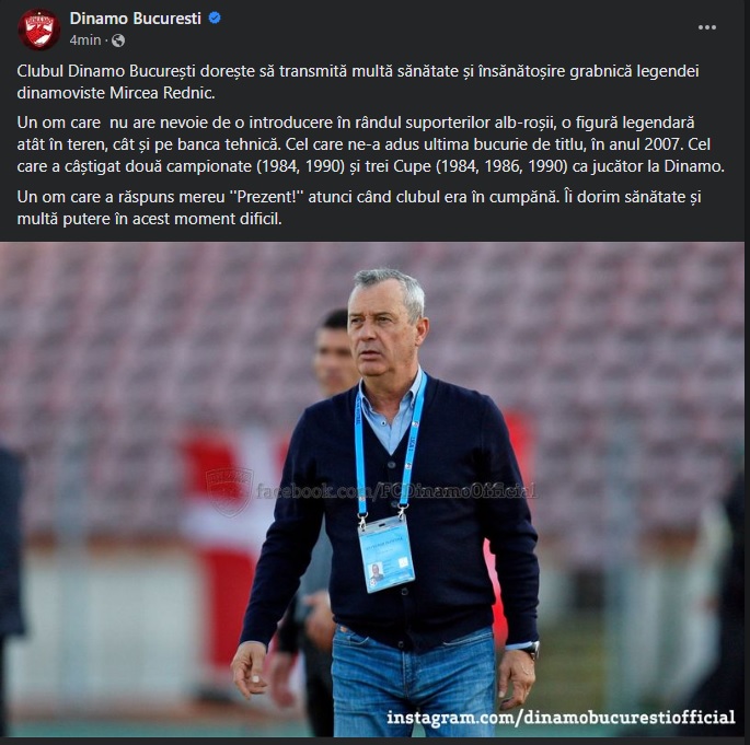 Mesajul lui Dinamo pentru Rednic