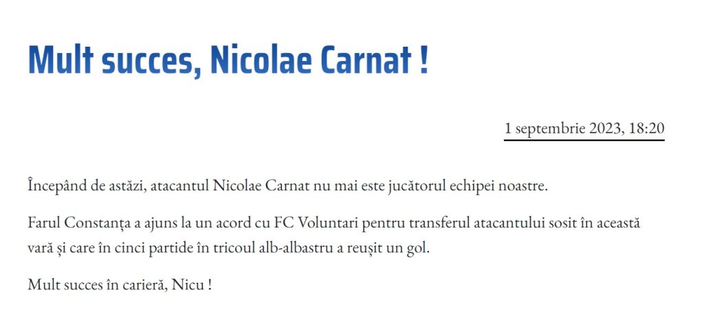 Farul s-a despărțit de Nicolae Carnat
