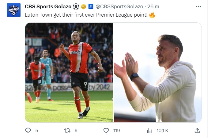 Luton Town a câștigat primul punct din istorie în Premier League