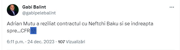 Gabi Balint despre numirea lui Mutu la CFR Cluj