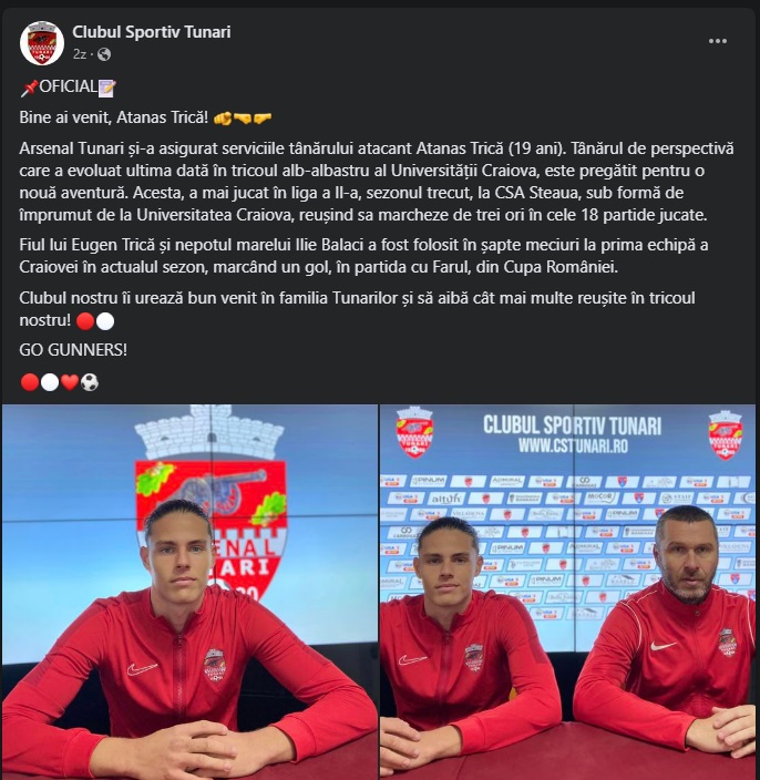 Atanas Trică a fost prezentat oficial la CS Tunari