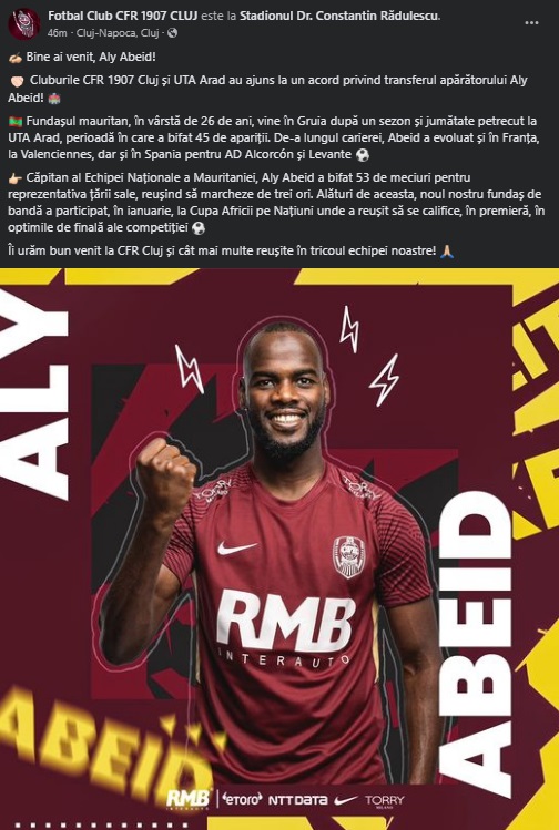 Aly Abeid a semnat cu CFR Cluj